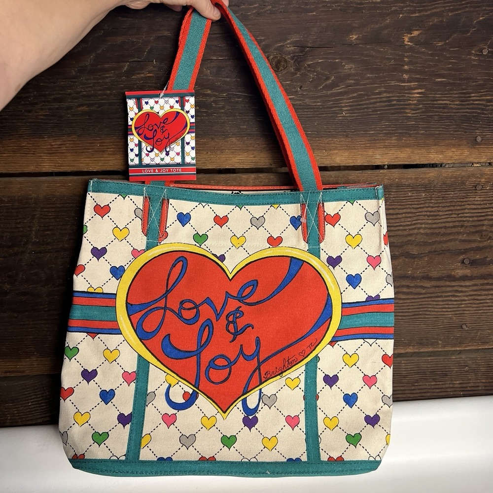 NWT NEW Brighton Love & Joy Heart Multicolor Canvas Tote Bag H-15", W-16"